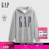 GAP男女装秋季logo印花抓绒宽松运动连帽衫卫衣786920 灰色 2XL (185/104A)亚洲尺码【偏大,建议拍小一码】