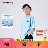 Converse匡威儿童装男童短袖t恤新款夏季女童中大童冰丝凉感透气潮流半袖T 天空蓝(偏大,建议选小一码) 130 /64 【建议身高116-122cm】