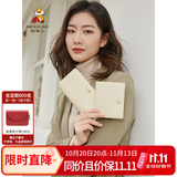 稻草人头层牛皮竖款横款钱包女折叠简约女士钱包实用生日礼物送女生 米白-横款A