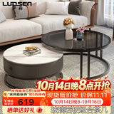 罗森（LUOSEN）圆形网红岩板茶几桌 客厅轻奢升级双杆玻璃岩板茶几组合 8060款1