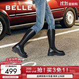 百丽（Belle）显瘦小V靴长筒靴女冬商场款弹力靴A1V1DDG3 黑仙草-微光皮面（绒里） 37 (235mm)