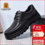 老人头（LAORENTOU）皮鞋男商务休闲低帮鞋头层牛皮系带厚底透气爸爸鞋 260279 黑39