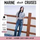 DZZIT地素时尚牛仔裤春秋季高街潮流宽松阔腿裤长裤女3H3R4601T 深蓝色 25