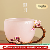 陶羽琉璃手把杯创意手工制作咖啡杯办公杯家用高端轻奢茶杯个人专用杯 琉璃杯兰花-简装