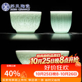 苏氏陶瓷丨影青浮雕茶杯三件套芭蕉杯牡丹杯菊瓣杯泡茶陶瓷主人杯J0977