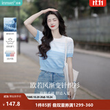 茵曼（INMAN）【李兰迪代言】丁达尔圆领针织衫短袖T恤女装2026年夏季新款上衣 蓝白条 S