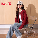 班尼路（Baleno）小香风短款针织开衫女2026年秋冬季红色显白新年贺岁战袍气质毛衫