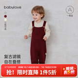 babylove【清仓】婴儿背带裤秋冬款毛线裤子宝宝纯色针织裤圣诞保暖连体裤 深砖红 90