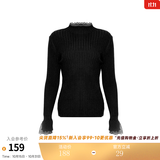 两三事梵高文艺 青衫 蕾丝拼接半高领打底衫女春季复古修身内搭针织衫 黑色 均码 F