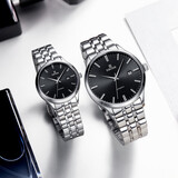 依波（EBOHR）手表男士腕表全自动机械女士时尚镂空24小时日历情侣情人节礼物 【精艺系列】黑盘钢带 情侣款