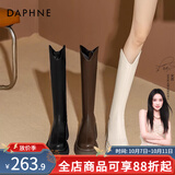 达芙妮厚底V口长筒靴女2026秋冬爆款女靴高筒靴显瘦百搭增高骑士靴子女 黑色 37