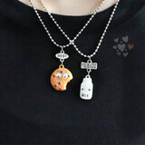 钻名堂 抖音同款时尚情侣项链吊坠闺蜜可爱毛衣链男女朋友情人节礼物 牛奶+曲奇项链1套