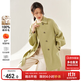 尚都比拉100%羊毛大衣女冬季双排扣双面呢腰带灯笼袖毛呢外套