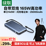 绿联【3C认证可上飞机】超能块165W笔记本充电宝自带双线25000毫安140W快充大容量移动电源 适用苹果18