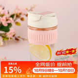 乐扣乐扣（LOCK&LOCK）咖啡杯耐热玻璃水杯子男女学生便携式双饮吸管杯随手杯500ML粉色