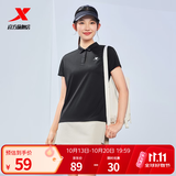 特步（XTEP）冰感polo衫短袖男女夏季商务透气运动半袖休闲男装速干翻领t恤 正黑色-0031（女） S