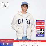 GAP男女装秋季款字母logo拉链连帽卫衣宽松外套美版868454 白色 L 美码 XL亚洲码185/104A