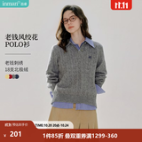 茵曼（INMAN）麻花红色翻领针织衫女2026秋季新款长袖POLO领套头厚毛衣上衣 格调灰 M