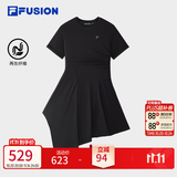 斐乐 FUSION斐乐潮牌女子针织连衣裙2025夏季新款时尚不规则T恤裙 正黑色-BK L 170/88A/L