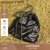 CHARLES&KEITH柔软单肩流浪包水桶包双肩包包女包女士生日礼物CK2-10151393 Noir黑色 L