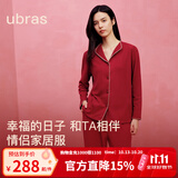 ubras刘雯同款奶酪绒开襟秋冬睡衣长袖长裤套装情侣款家居服 女款-深丝绒红色 M