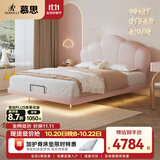 慕思（de RUCCI）云朵 儿童床悬浮床 实木床硅胶皮质软包床1.5米卧室公主床单人床 【悬浮款】粉色-BCW2-026+儿童护脊床垫 1500mm*2000mm