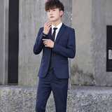 卡度顿西装套装男学生成人礼毕业西服三件套伴郎服面试正装外套休闲职业 藏青色西服+西裤+礼品 3XL 【141-155斤】