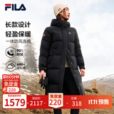 斐乐 90鹅绒羽绒服|官方女装长款羽绒服冬季运动连帽保暖羽绒外套 深黑-BK M 165/84A/M