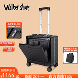 Walker Shop品牌行李箱男登机箱女铝框拉杆箱小型轻便商务旅行箱前开盖密码箱 黑色 18英寸 【横版登机箱】