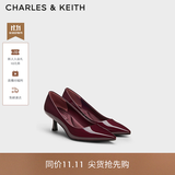 CHARLES&KEITH简约通勤尖头高跟鞋单鞋婚鞋女鞋子女生日礼物送女友CK1-60361352 Burgundy葡萄酒红色 37