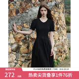 范思蓝恩夏季腰精裙气质收腰无袖背心连衣裙女夏季新款海边度假显瘦裙 黑色-有袖 S