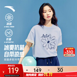 安踏（ANTA）冷萃T丨复古印花短袖女夏季新款抗菌T恤休闲时尚高级感上衣 【宽松款-冰肤抗菌】淡暮蓝 -1 XL (女175)