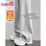 班尼路（Baleno）加绒直筒裤女2026秋冬新款时尚拼接运动卫裤休闲简约通勤早八长裤
