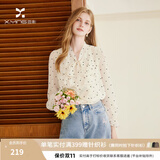 香影波点雪纺衬衫女2026秋季新款飘带荷叶边v领长袖法式通勤上衣 米白 M 160/84A/95-110斤