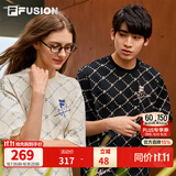 FILA FUSION 斐乐潮牌短袖T恤男女针织满印老花时尚宽松纯棉日常通勤 41麦乳色-BG S 165/88A