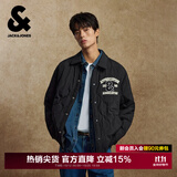 杰克·琼斯（JACK&JONES）男装秋冬翻领字母休闲短款轻薄鸭绒羽绒服男衬衫夹克保暖外套 E41黑色 M 175