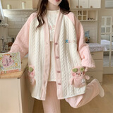 欧鹿汐月子服秋冬季纯色空气棉夹层三件套孕妇睡衣冬天产妇产后哺乳喂奶 OAB-6101【三件套】 L码(建议115-125斤)
