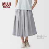 MUJI女式 凉感 抽褶裙 长半身裙 女款 纯棉 夏季款 裙子女装 BE214A6S 灰色条纹 XL 165/74A