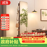 木屋记全身镜落地镜家用挂衣架一体镜子可旋转衣帽试衣镜卧室实木穿衣镜 【橡胶木】-包安装【实木】特大号-移动款2层-白色