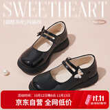 富罗迷女童皮鞋儿童公主鞋校园百搭演出鞋方口单鞋 黑色 34