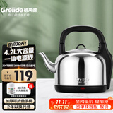 格来德（Grelide）烧水壶加厚304不锈钢电热水壶家用电水壶4.2L-6L大容量热水壶自动断电煲水壶煮水壶开水壶防干烧 4.2L 容量-一体电源线-242S