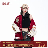 BJHG不计后果新年红色棒球服男款秋季潮牌呢子外套美式复古夹克上衣女 新年红 M  130-160斤