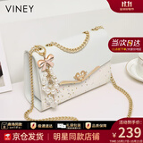 viney时尚链条包包女包牛皮斜挎包轻奢单肩包生日礼物高级感送女友老婆 【米白色】高档女生ck风小方包 百搭品牌休闲手提腋下包