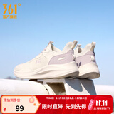 361°运动鞋女鞋秋季新品革面防泼水黑色通勤缓震网面透气轻便跑步鞋女 羽毛白/浅浆紫 38