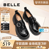 百丽（Belle）张凌赫推荐黑巧乐福鞋女26新商场英伦风厚底小皮鞋E1Z1DAM6 黑色+5cm（牛皮鞋面，更有质感） 37 (235mm)