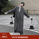 茵曼2026冬季女装新款100%绵羊毛双面呢外套女美拉德翻驳洋气长款大衣 深花灰 S 【160-165cm/101-110斤】