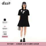 DZZIT【爆款补单】地素春夏甜酷少女黑白撞色蝴蝶结绣花连衣裙女 黑色 XS