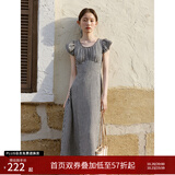 自巧小个子黑白格纹气质显瘦度假连衣裙女2026夏装新款收腰中长裙 黑白格 S (3码)