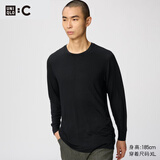 优衣库HEATTECH EXTRA WARM混纺圆领T恤/9分袖男装9%羊绒481441 481441/09黑色 XL