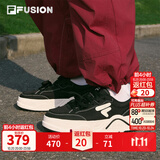 斐乐50-50帆布鞋丨FILA FUSION 厚底透气运动鞋女鞋增高滑板鞋 黑/奶白-BG 37.5